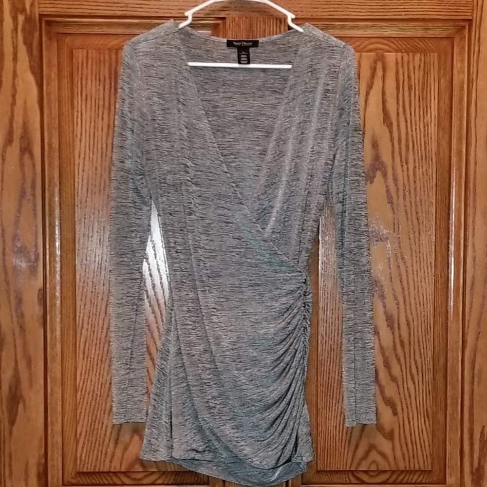 WHITE HOUSE BLACK MARKET Silver wrap front top